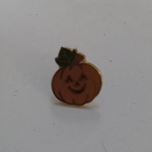 Hallmark Orange Pumpkin Enamel Brooch with Green Leaf